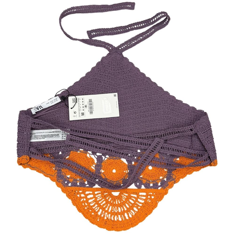 NWT ZARA Crochet Knit Halter Top Size Medium Purple Orange - Picture 7 of 7